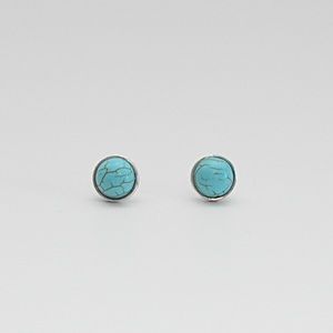 Turquoise Round Silver Stud Earrings